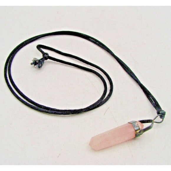 Rose Quartz Crystal Stone Necklace Point Pendant Fabric Rope Heart Chakra Energy - Picture 1 of 10
